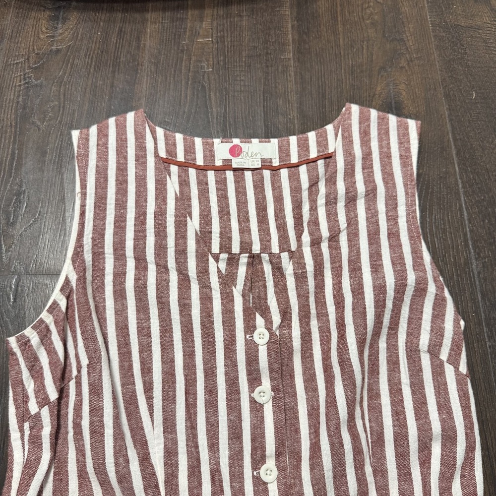 Boden Jumpsuit Womens US 6 Red White Striped Verity Cropped Wide Leg Linen Blend - Picture 4 of 11
